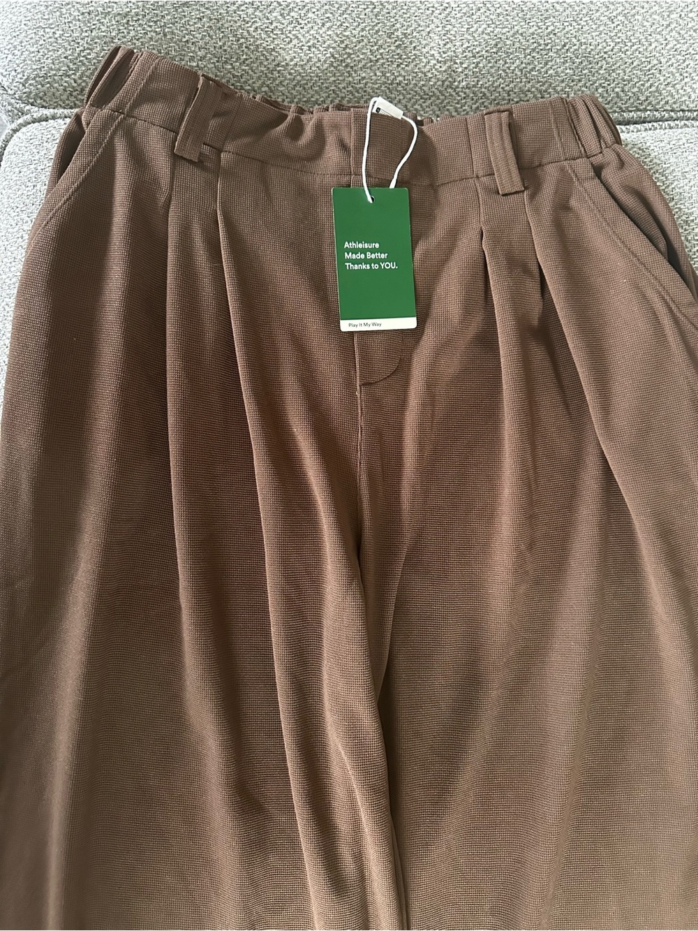 NWT Halara Brown Pleated Wide Leg Waffle Knit Trousers Athleisure Pants Sz M